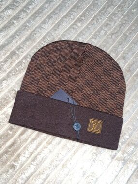 Louis Vuitton Brown Two-Tone Checker Folded Cuff Beanie